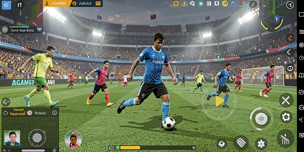 Screenshot gameplay AGAM69 menampilkan aksi seru di lapangan sepak bola.