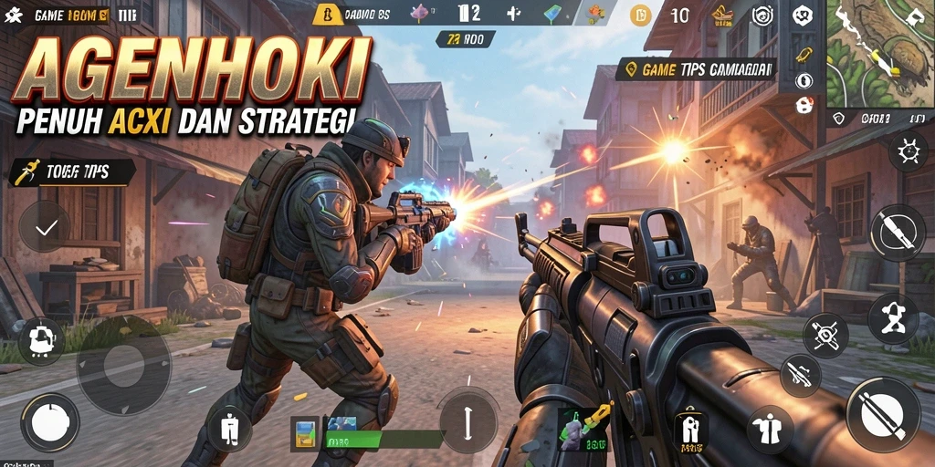 Screenshot utama AGENHOKI menampilkan aksi gameplay TPS yang mendebarkan.