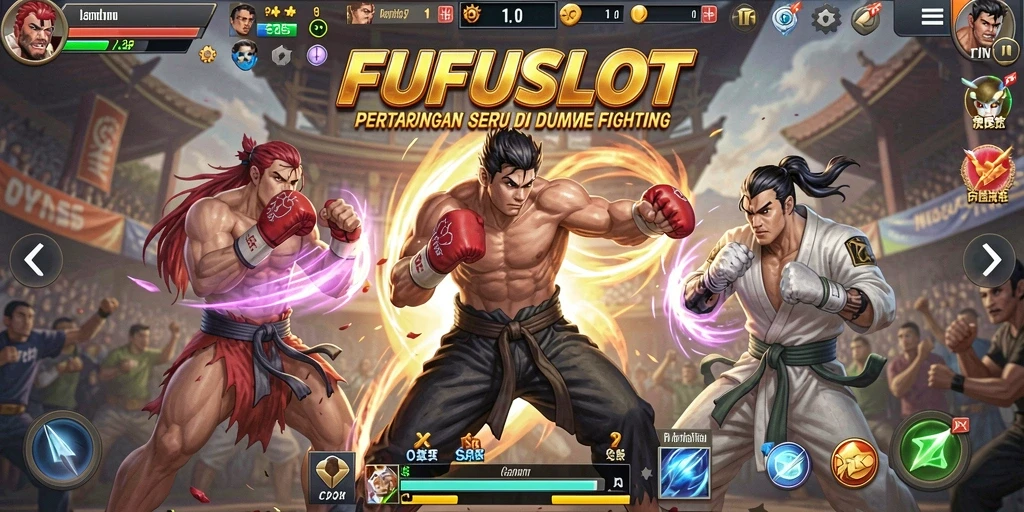 Tangkapan layar gameplay FUFUSLOT dengan pertarungan epik.