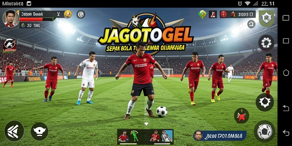 Tampilan gameplay JAGOTOGEL yang menarik dengan adegan sepak bola yang dinamis.