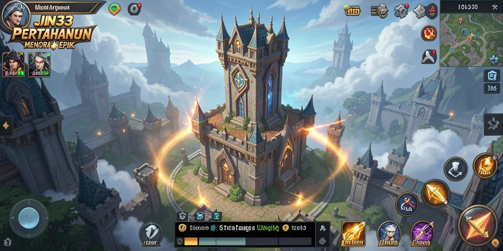 Tampilan gameplay JIN33 yang menarik dengan menara pertahanan.