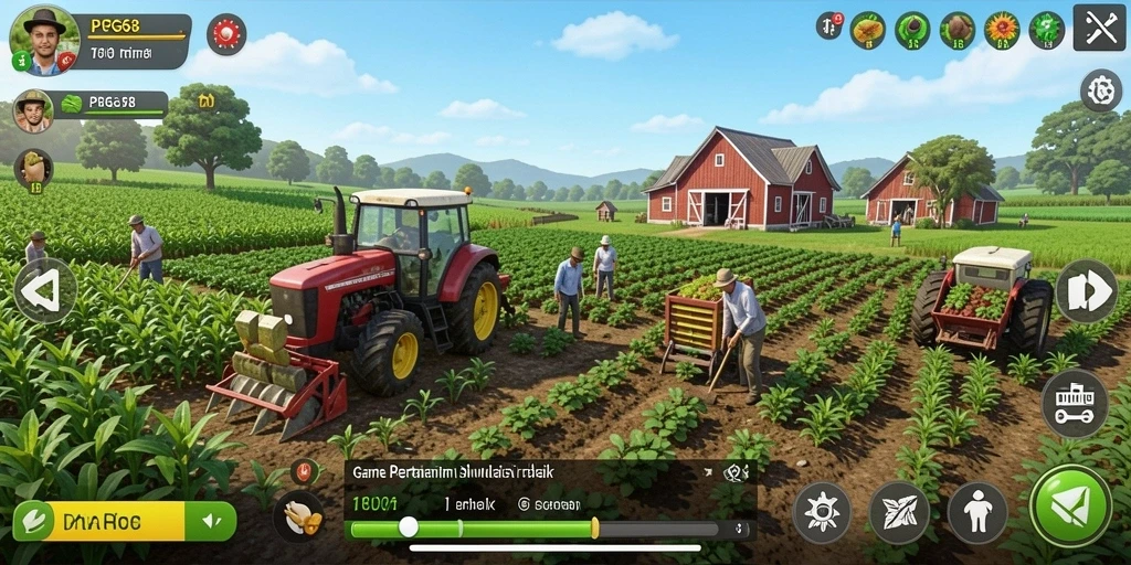 Screenshot gameplay PGG68 yang menunjukkan aktivitas pertanian yang seru.