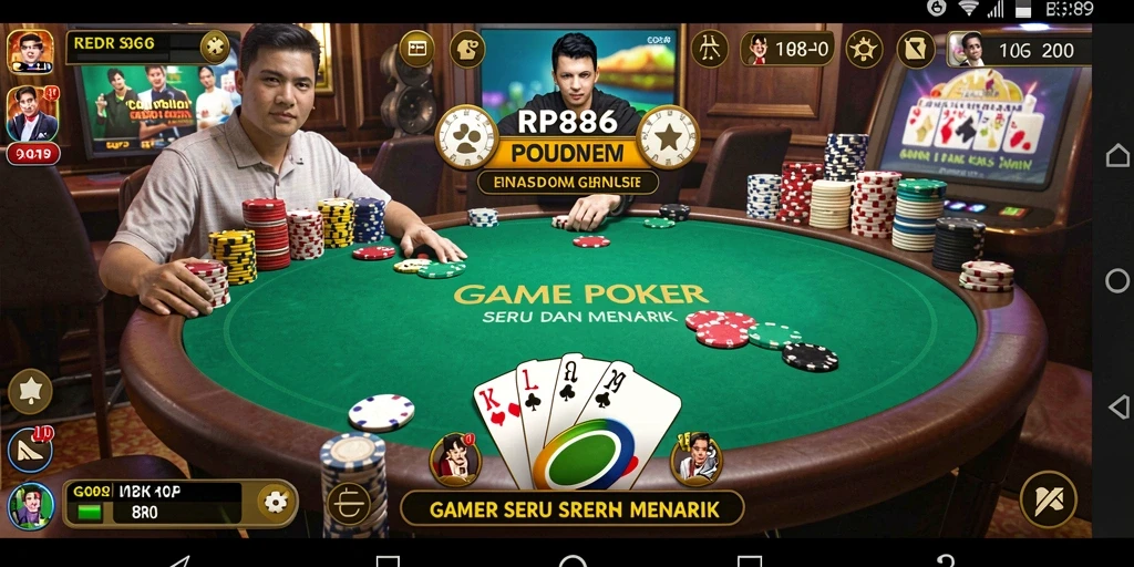 Tampilan gameplay seru dari RP886 dengan pengalaman bermain Poker yang mendebarkan.