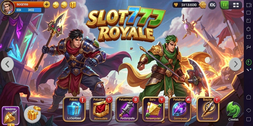 Tampilan utama SLOT777 menampilkan perang epik dalam arena Battle Royale.