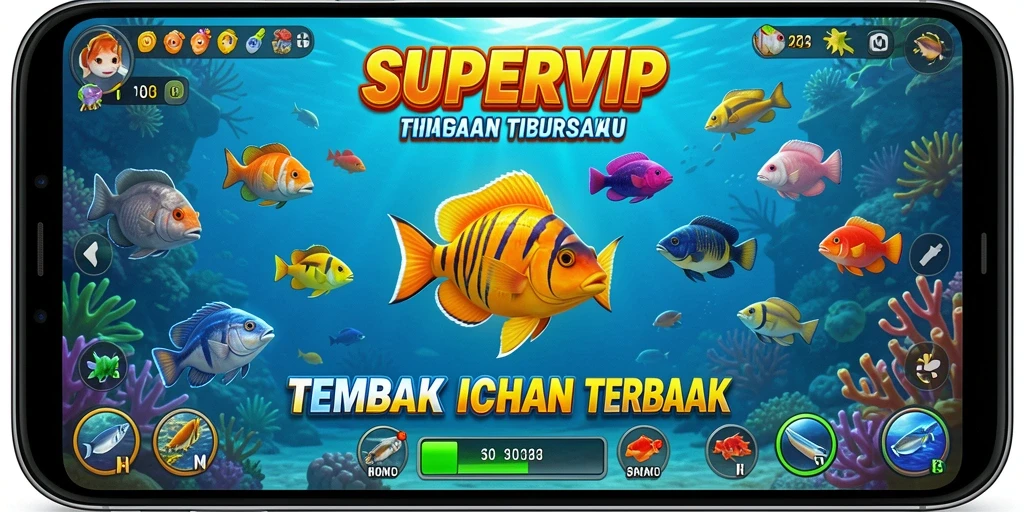Tampilan gameplay SUPERVIP yang seru dan mendebarkan saat menembak ikan.